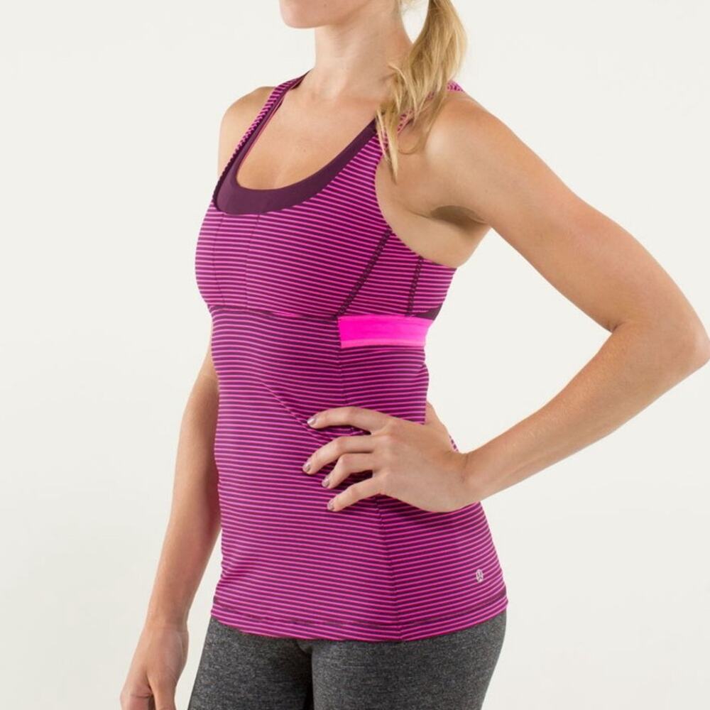 Lululemon Stuff Your Bra Tank II - Hyper Stripe Raspberry Glo Lite Top Size 6
